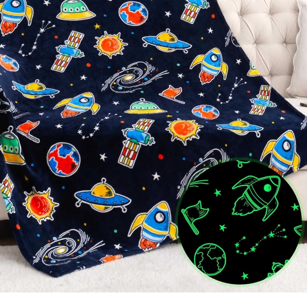 Black and Blue Space-Themed Pajamas with Glow-in-the-Dark Feature